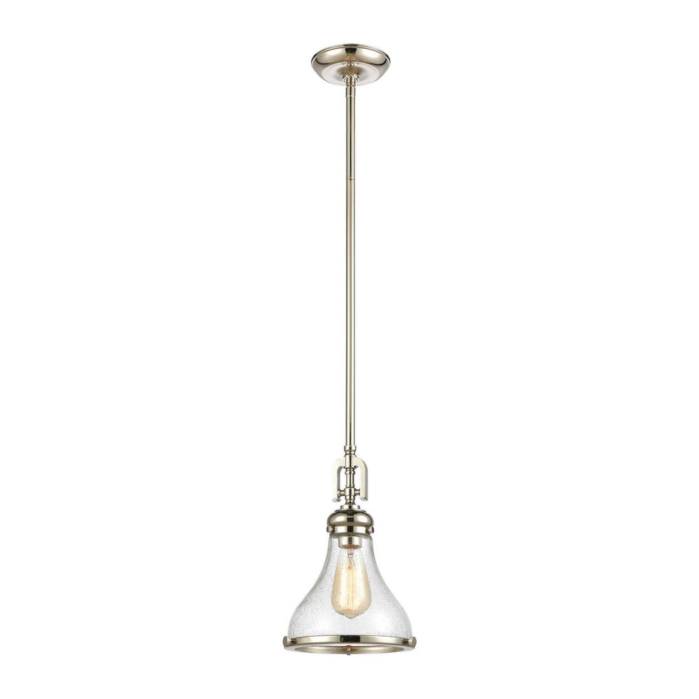 Rutherford 1-Light Mini Pendant in Polished Nickel with Seedy Glass