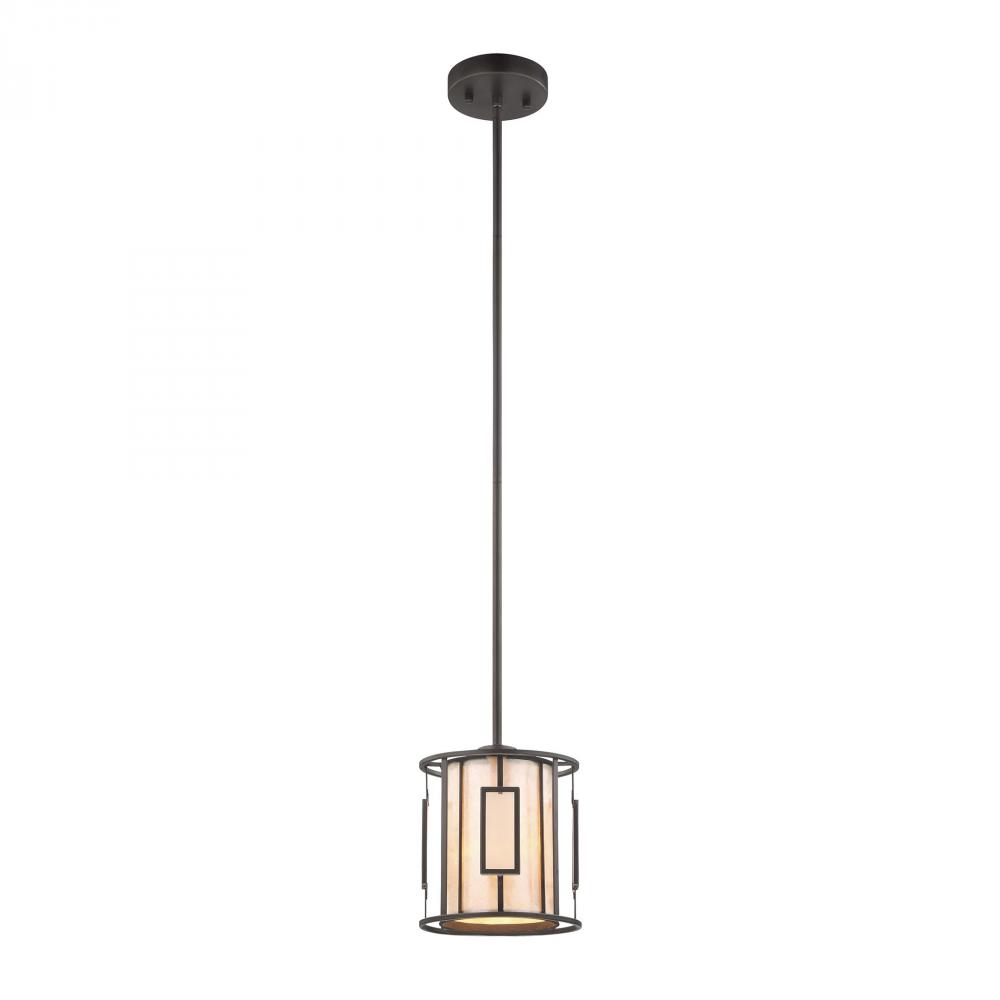 Minden 1-Light Mini Pendant in Tiffany Bronze with Seedy Glass and Mica Shade