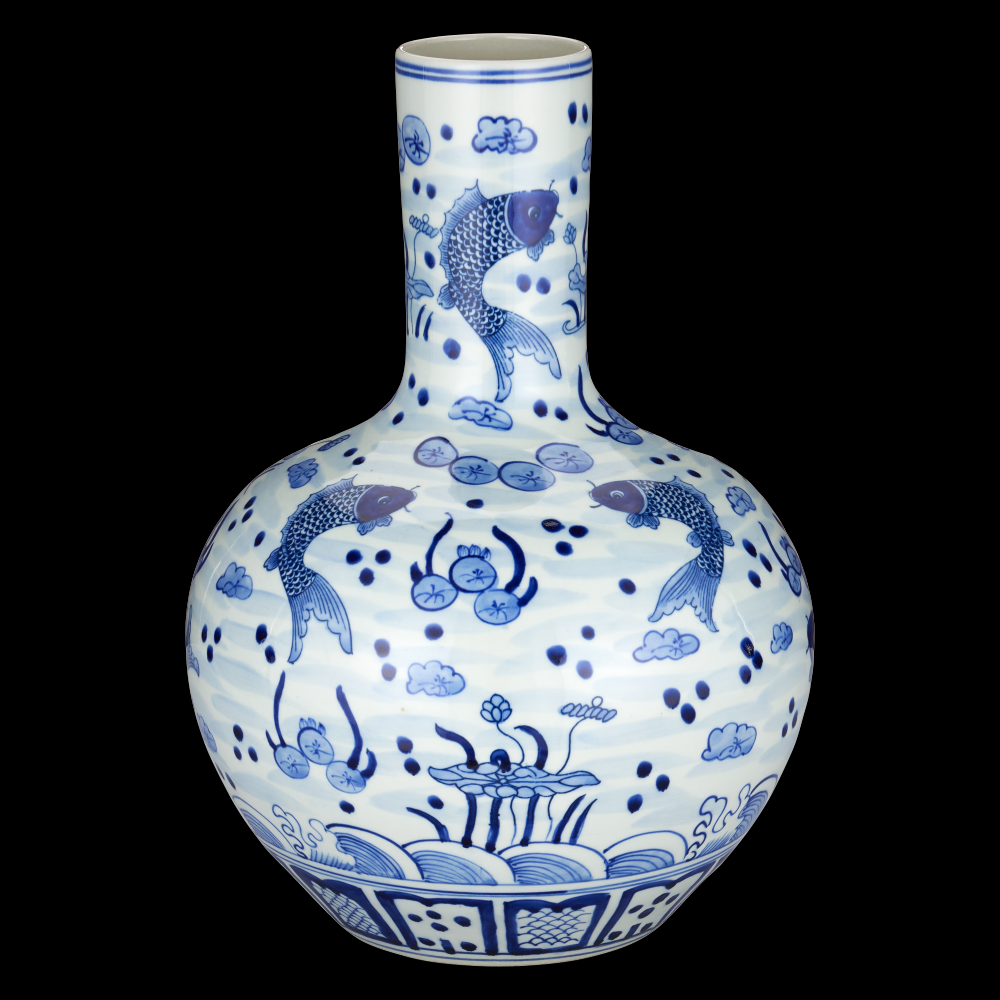 South Sea Blue & White Large Long Neck Vase